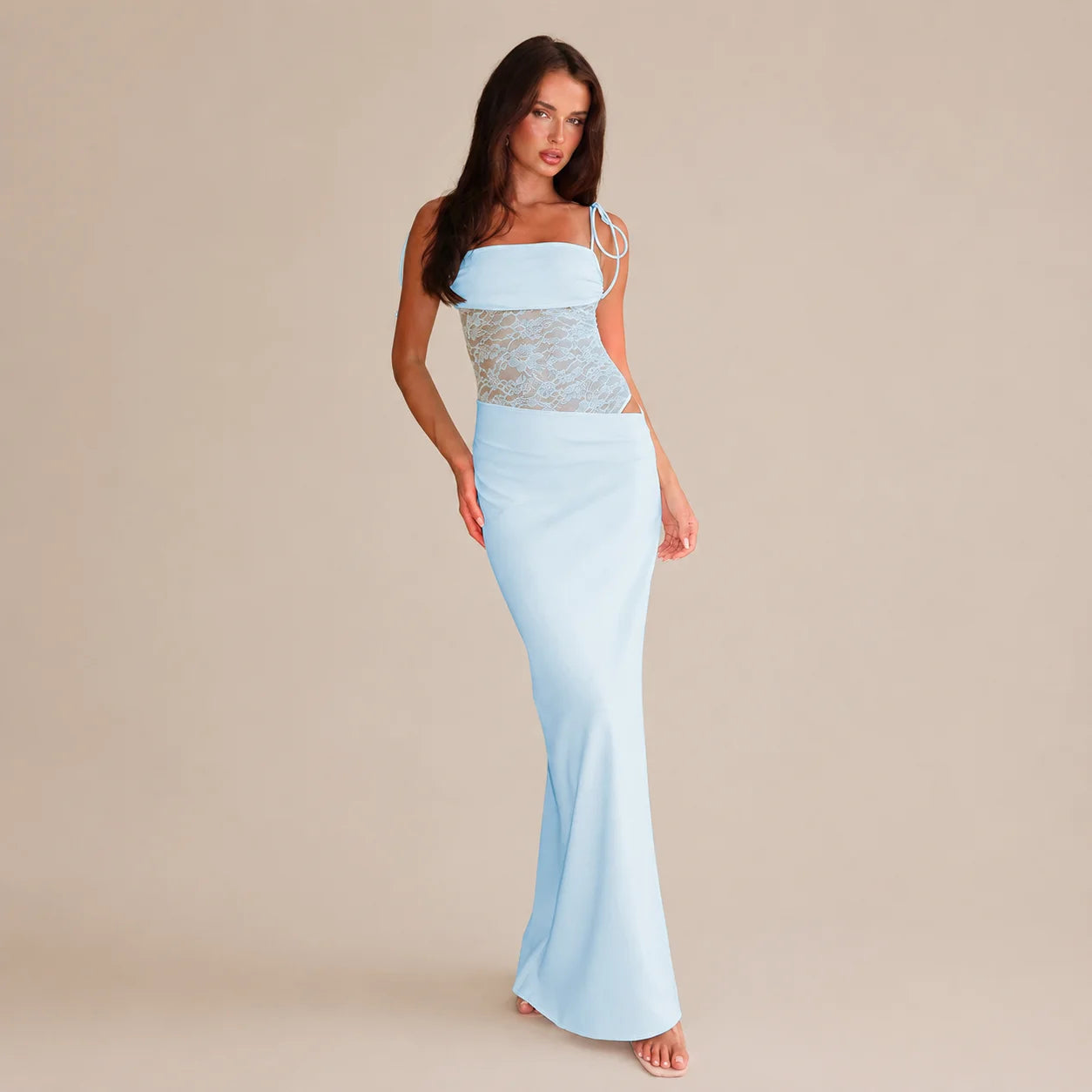 Lace Cutout Sleeveless Fitted Slip Dress