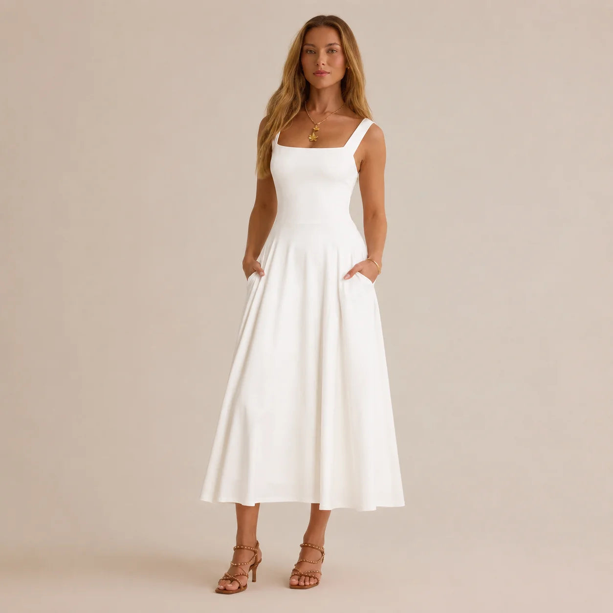 Women's Casual Sleeveless Square Neck Long Dress