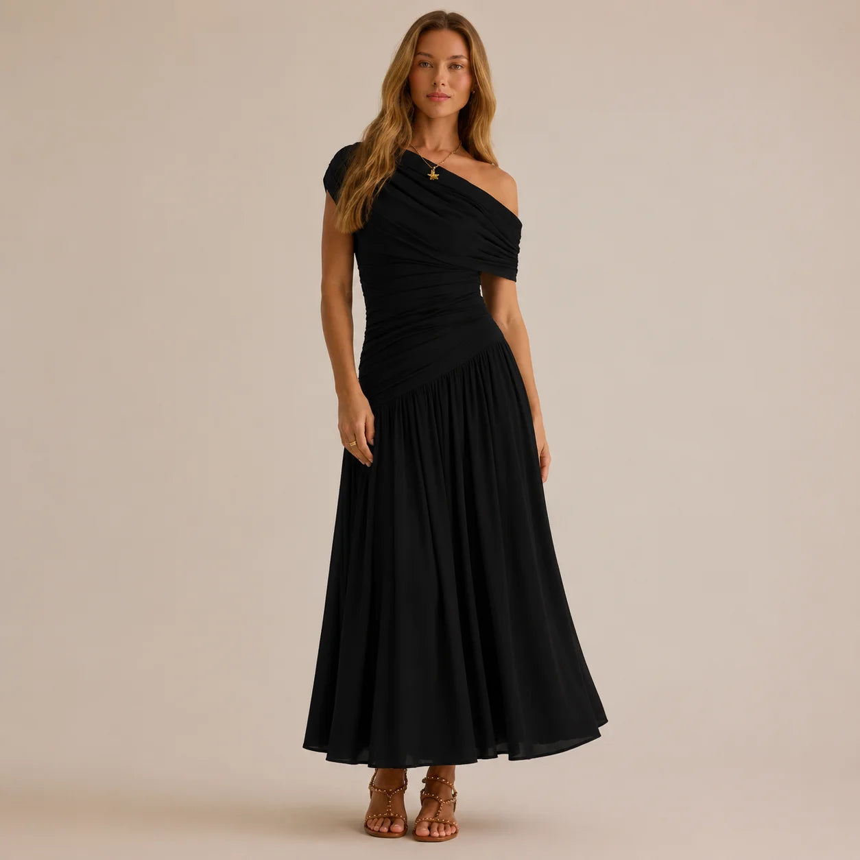 One Shoulder Wrap Dress – Elegant Party Night Look | Oyese