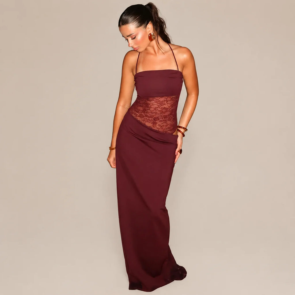 Lace Cutout Sleeveless Fitted Slip Dress
