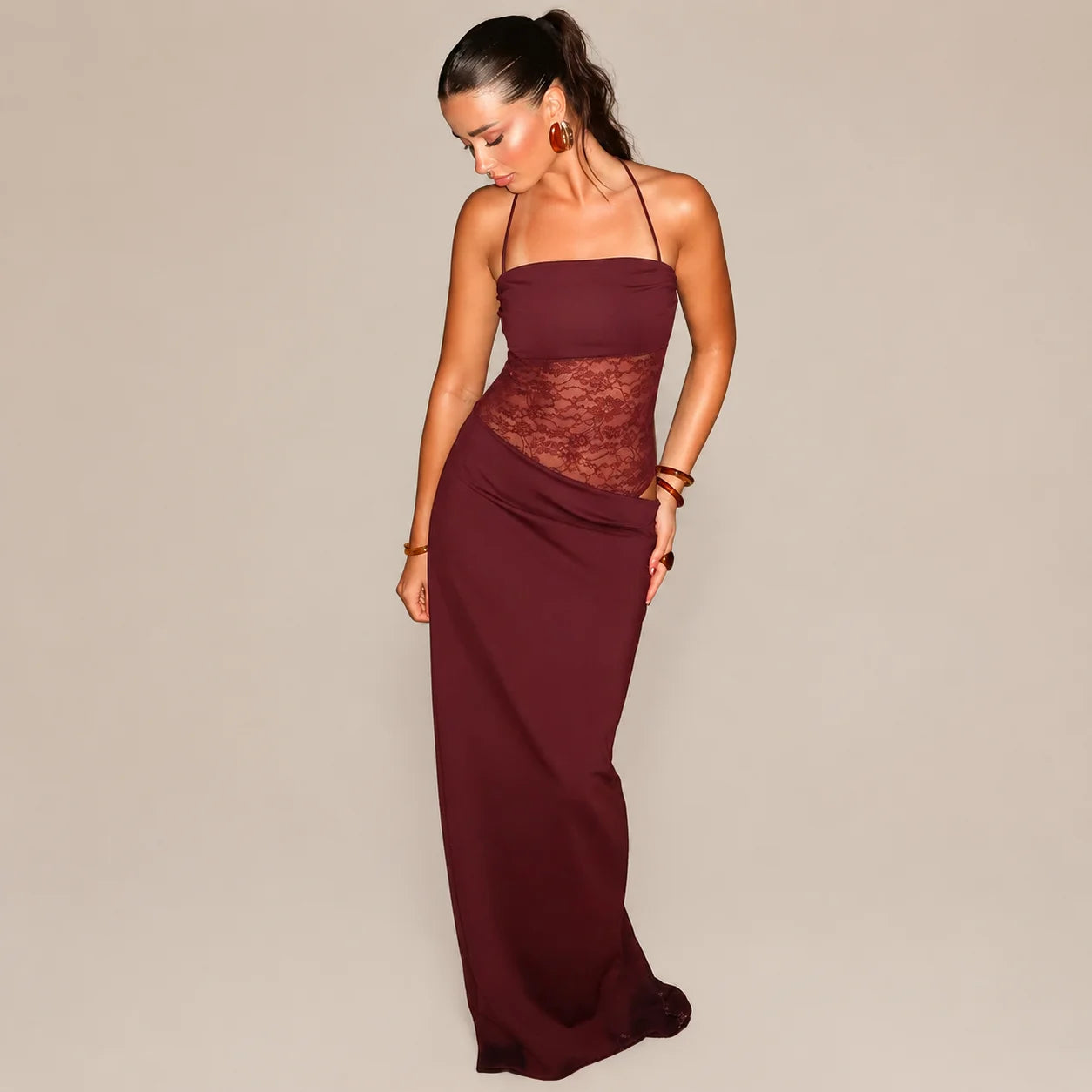 Lace Cutout Sleeveless Fitted Slip Dress
