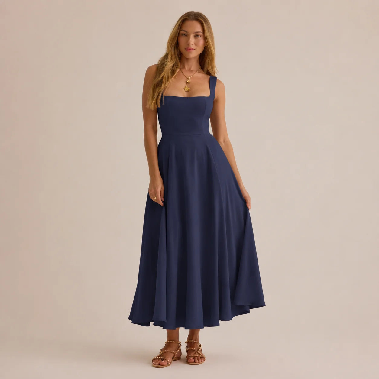 Women's Casual Sleeveless Square Neck Long Dress