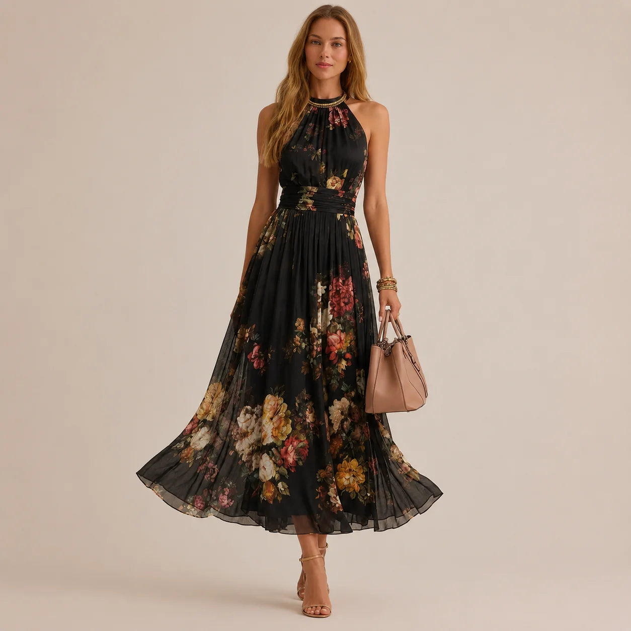 Sleeveless Mesh Printed Dress