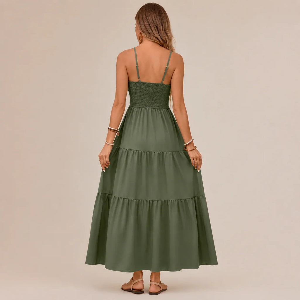 Pleated Solid Color Slim Dress
