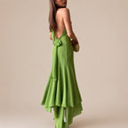 Solid-Color Backless Ruffled Slim-Fit Maxi Dress