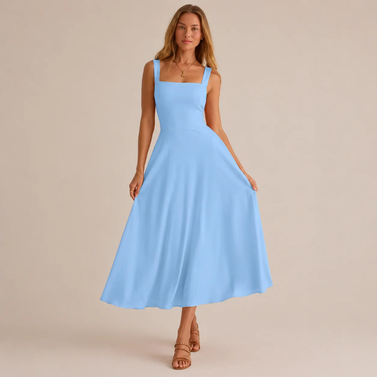 Women's Casual Sleeveless Square Neck Long Dress