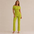 Solid Color Off-Shoulder Neckline Slit 2-Piece Set