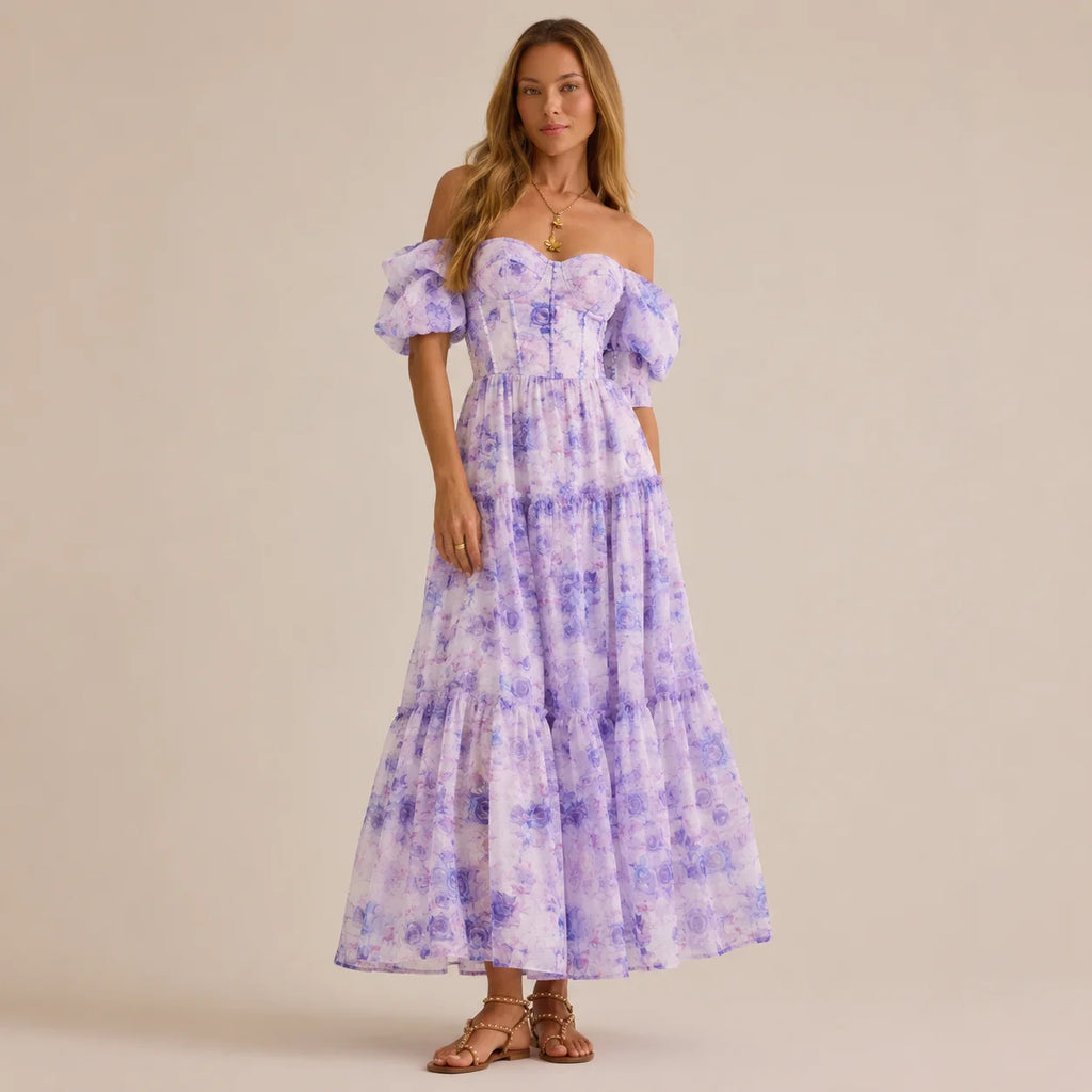 Floral off-shoulder evening dress