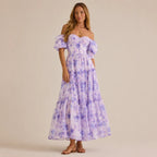 Floral off-shoulder evening dress