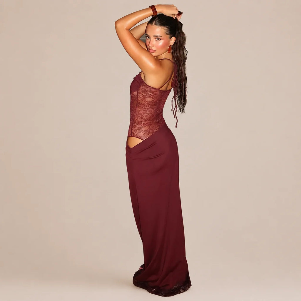 Lace Cutout Sleeveless Fitted Slip Dress