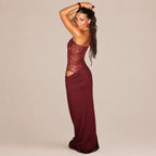 Lace Cutout Sleeveless Fitted Slip Dress