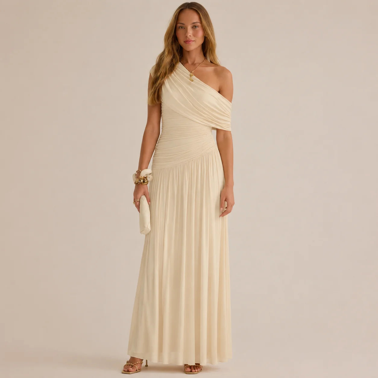 One Shoulder Wrap Dress – Elegant Party Night Look | Oyese