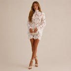 Romantic Floral Lace Mini Dress with Intricate