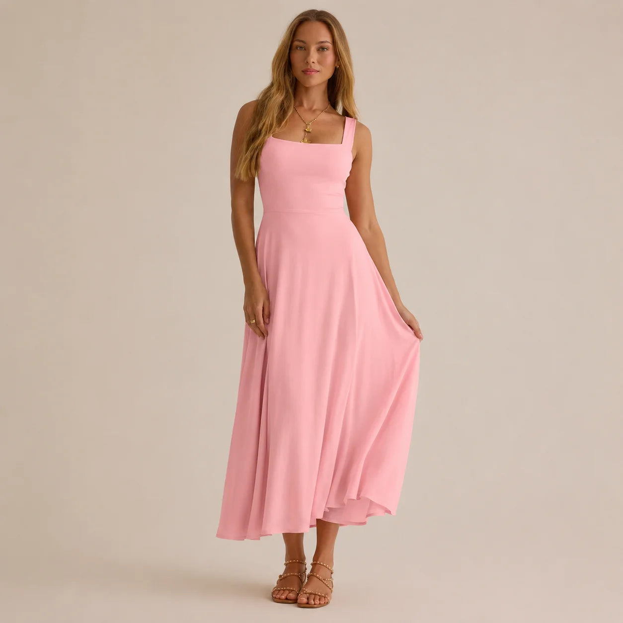 Women's Casual Sleeveless Square Neck Long Dress