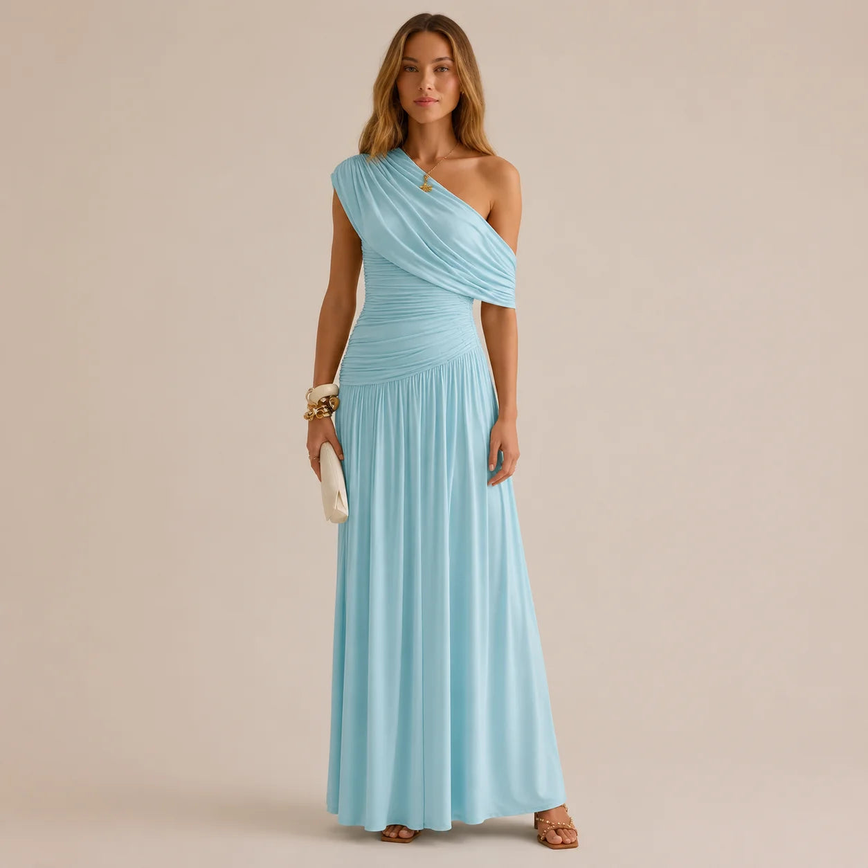 One Shoulder Wrap Dress – Elegant Party Night Look | Oyese