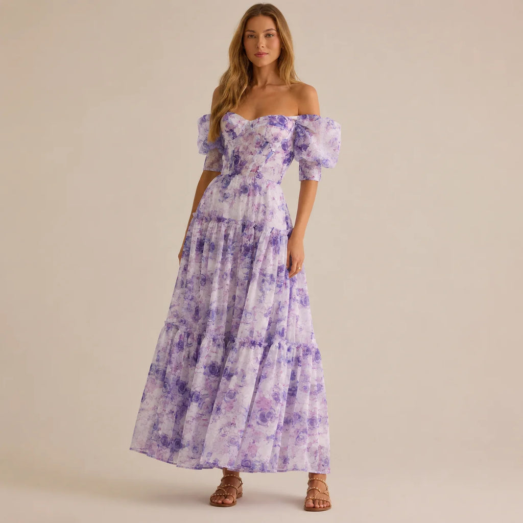 Floral off-shoulder evening dress