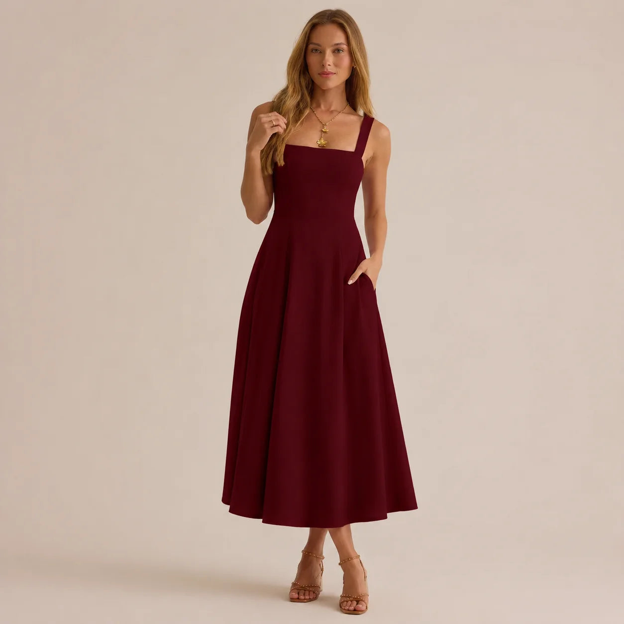 Women's Casual Sleeveless Square Neck Long Dress