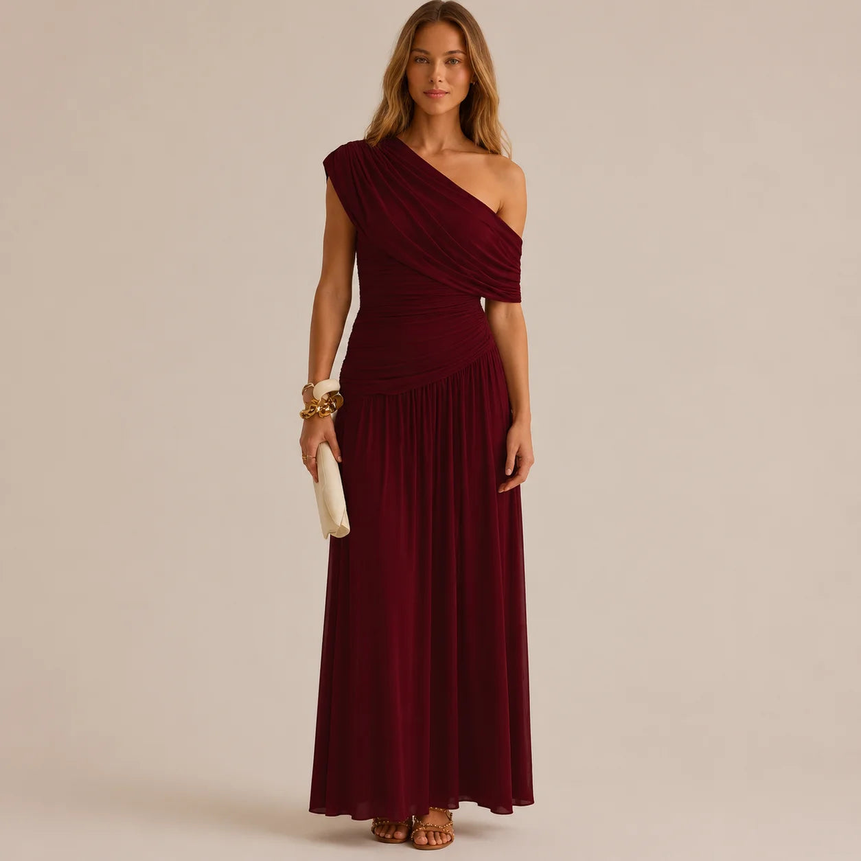 One Shoulder Wrap Dress – Elegant Party Night Look | Oyese