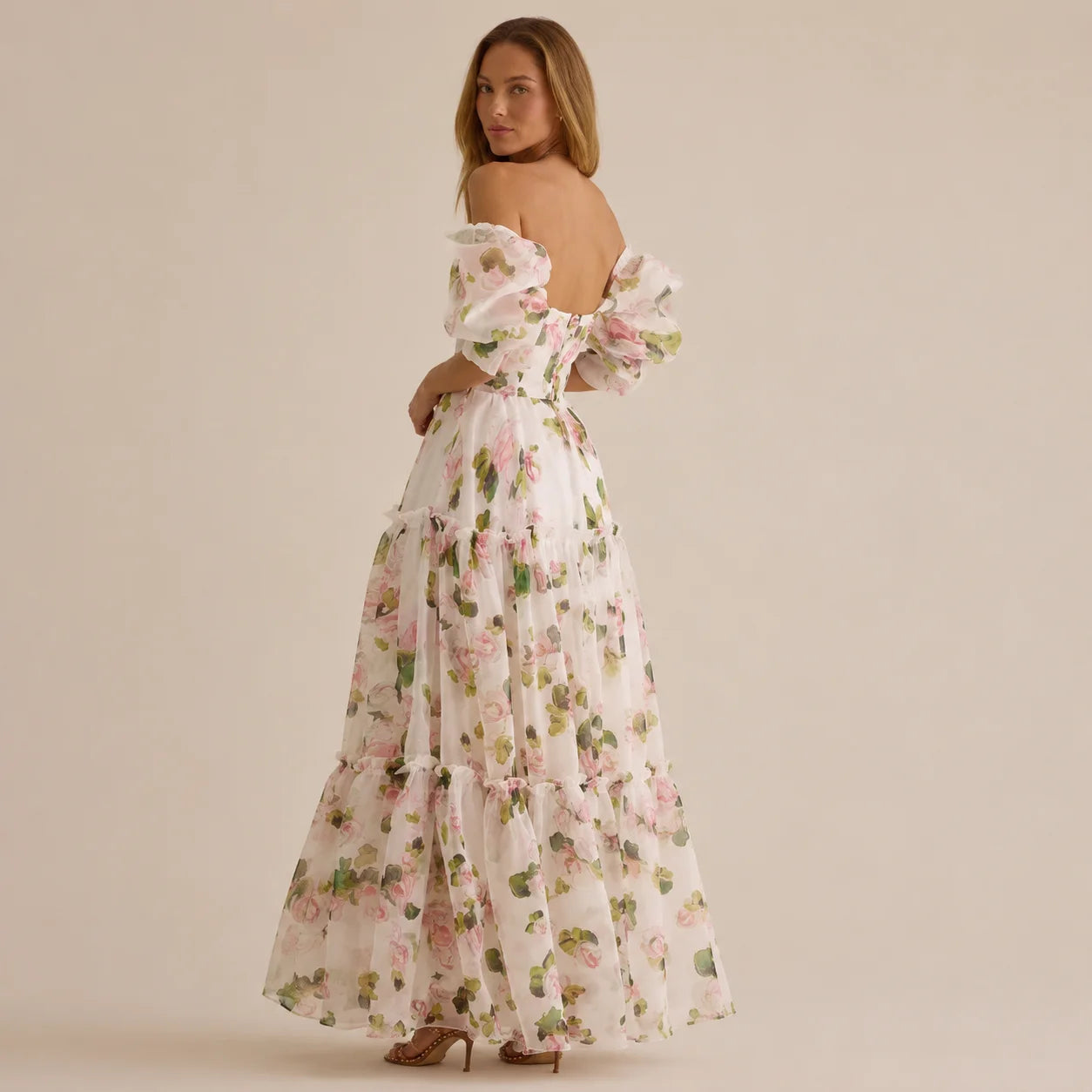 Floral off-shoulder evening dress