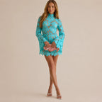 Romantic Floral Lace Mini Dress with Intricate