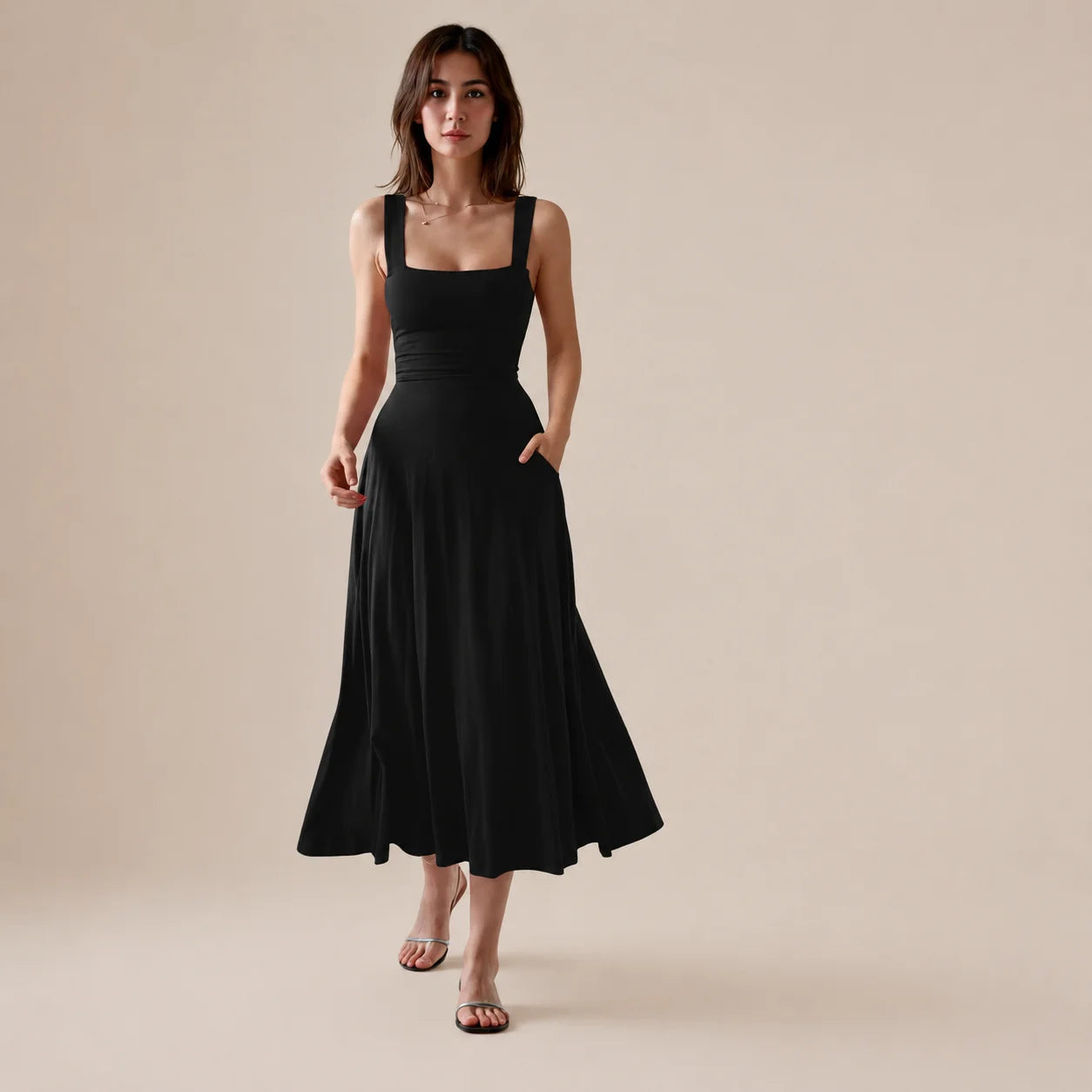 Women's Casual Sleeveless Square Neck Long Dress