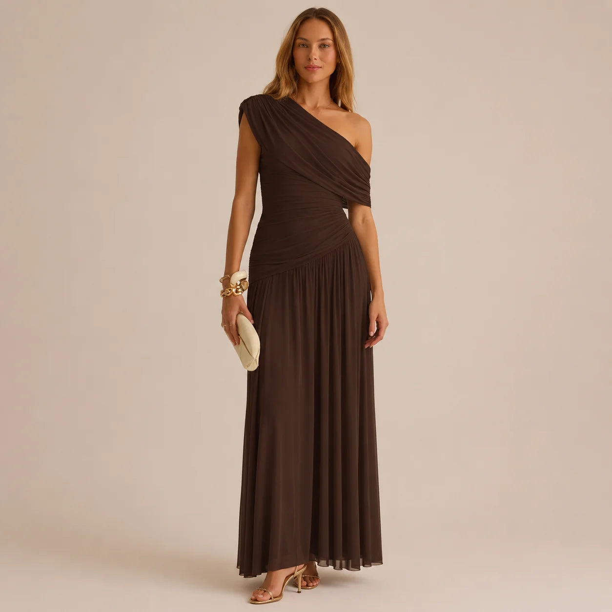One Shoulder Wrap Dress – Elegant Party Night Look | Oyese