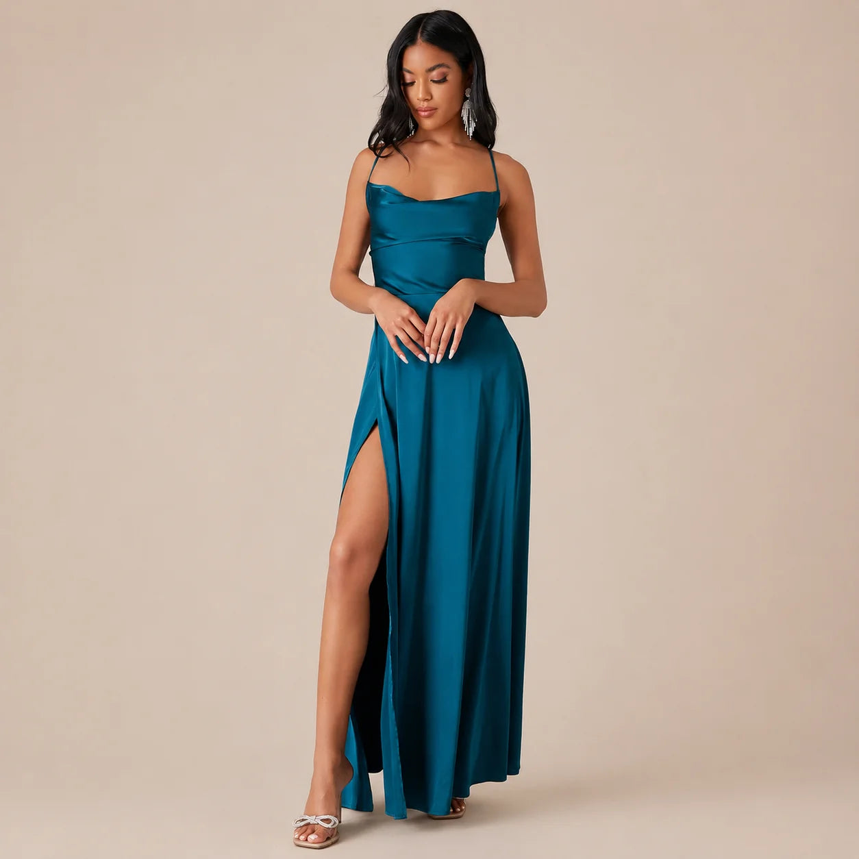 Party Casual Halter Waist-Cinching Long Dress