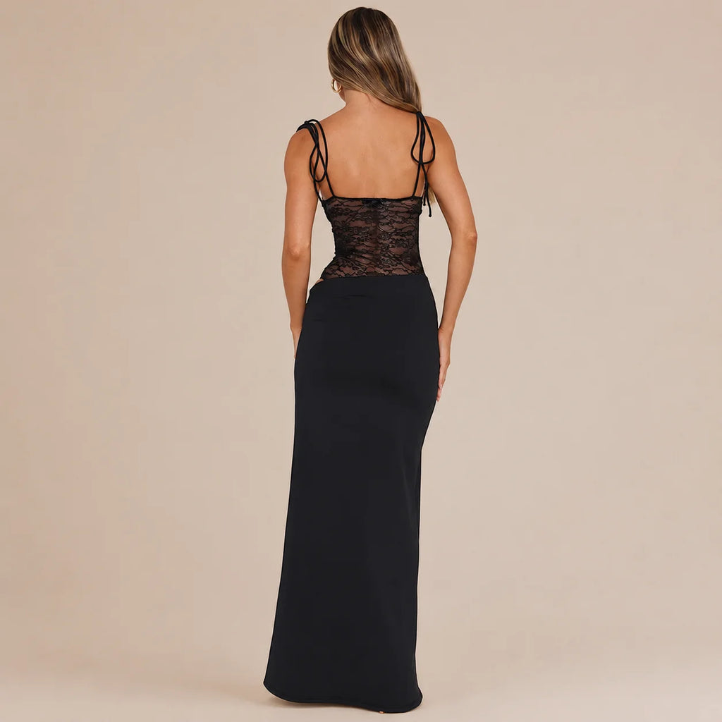 Lace Cutout Sleeveless Fitted Slip Dress