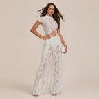 Boho Short-Sleeve Shirt & Wide-Leg Pants