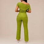 Solid Color Off-Shoulder Neckline Slit 2-Piece Set