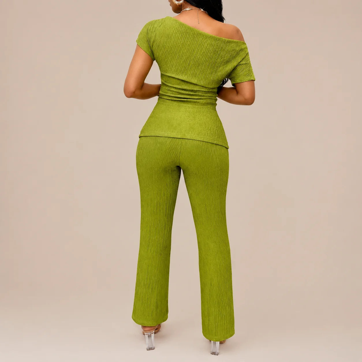 Solid Color Off-Shoulder Neckline Slit 2-Piece Set