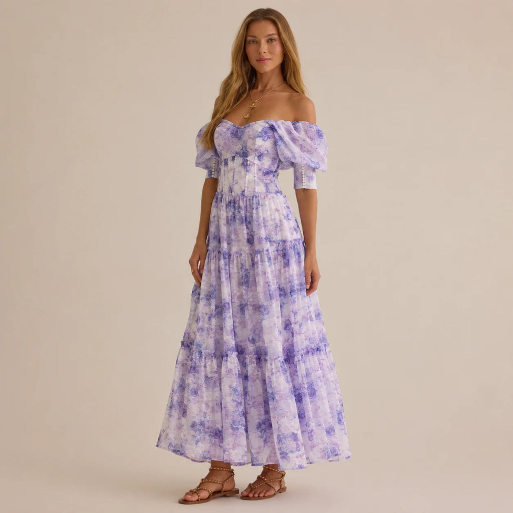 Floral off-shoulder evening dress