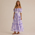 Floral off-shoulder evening dress