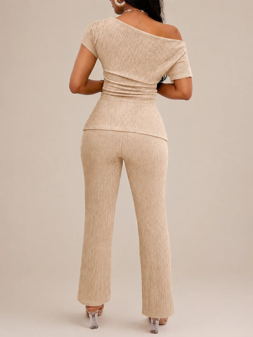 Solid Color Off-Shoulder Neckline Slit 2-Piece Set