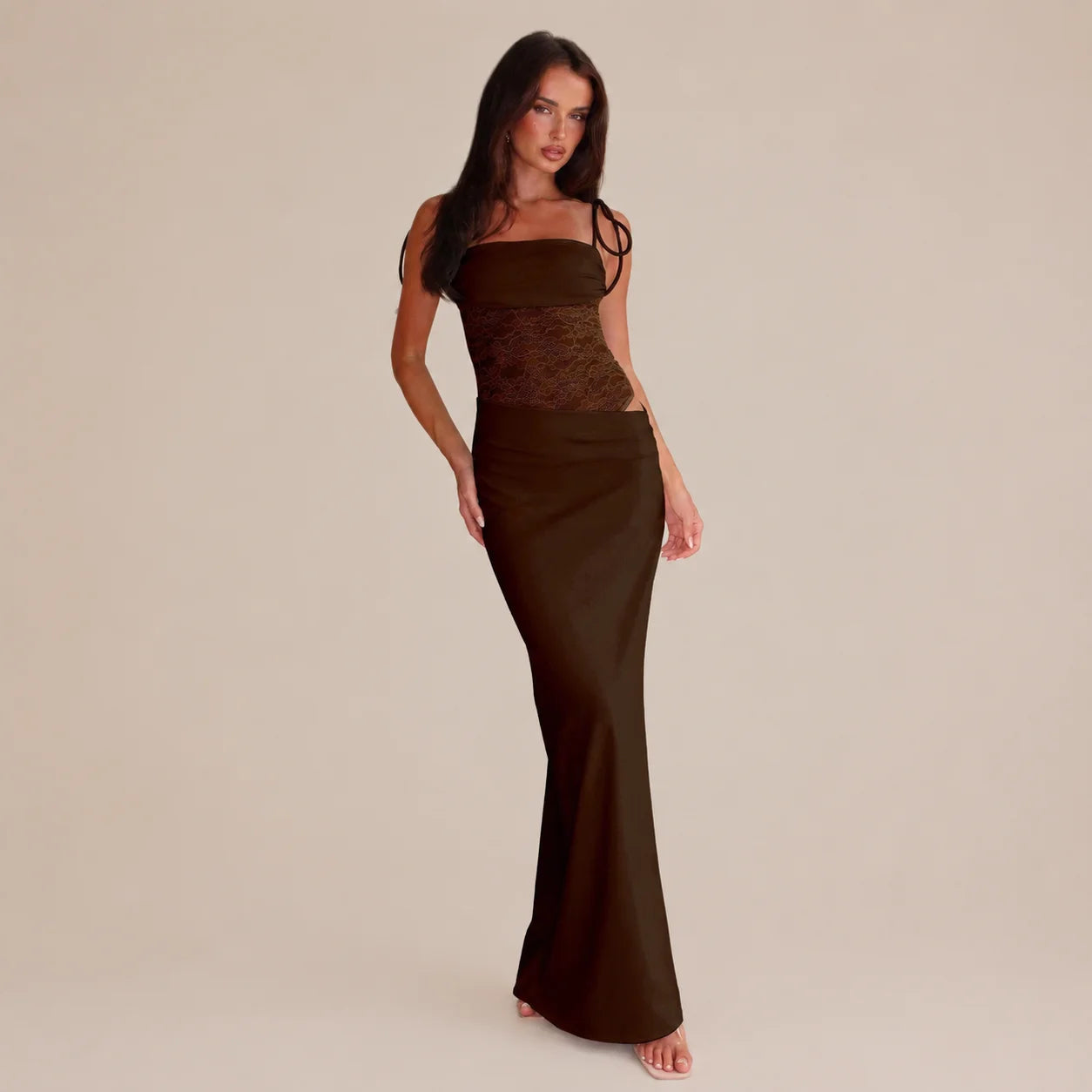 Lace Cutout Sleeveless Fitted Slip Dress
