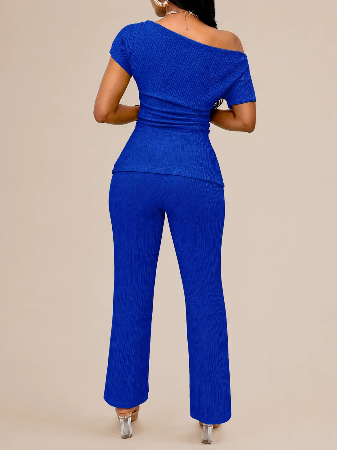 Solid Color Off-Shoulder Neckline Slit 2-Piece Set