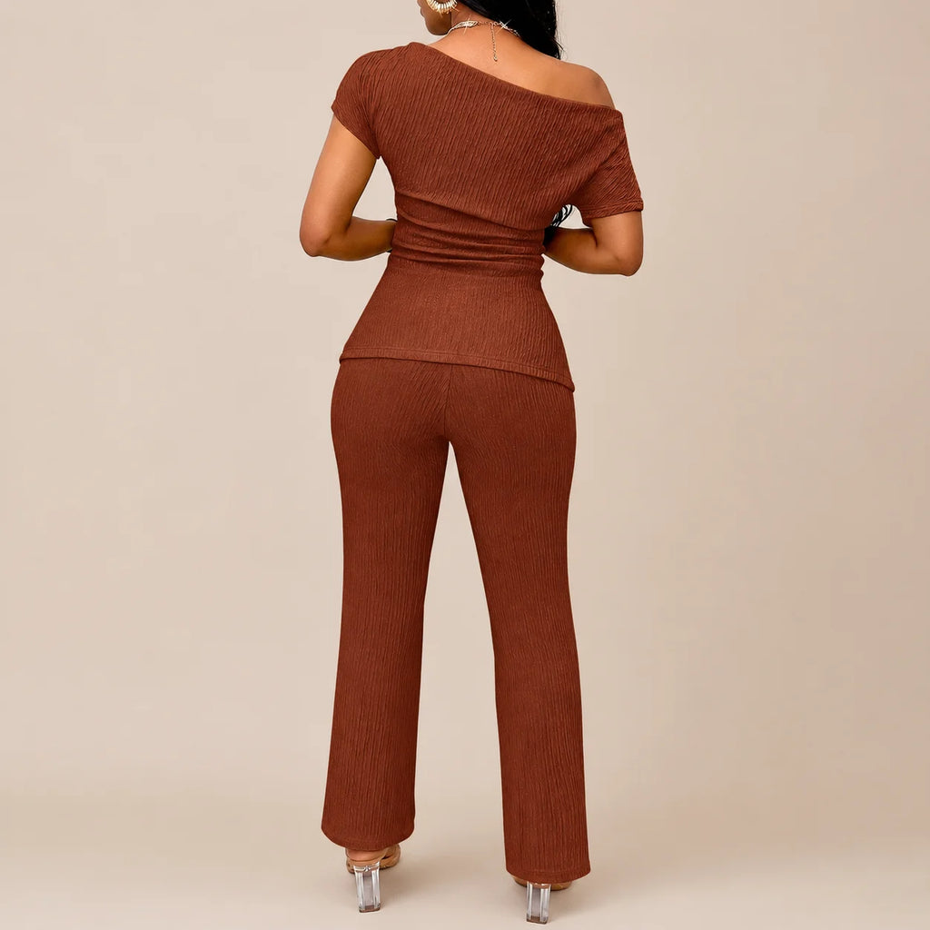 Solid Color Off-Shoulder Neckline Slit 2-Piece Set
