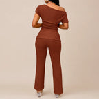 Solid Color Off-Shoulder Neckline Slit 2-Piece Set
