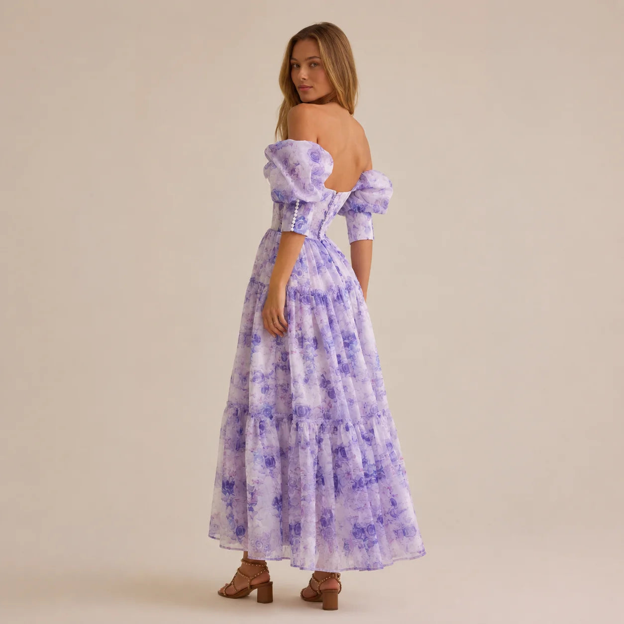 Floral off-shoulder evening dress