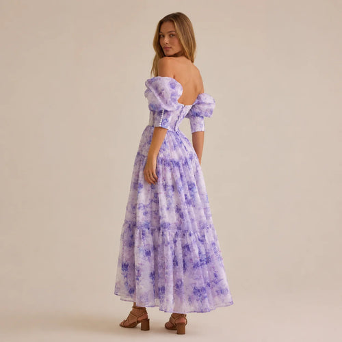 Floral off-shoulder evening dress