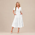 Casual Maxi Dress Lightweight Short Sleeve V Neck Boho Dress with Pockets