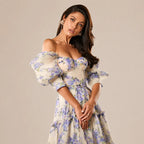 Floral off-shoulder evening dress