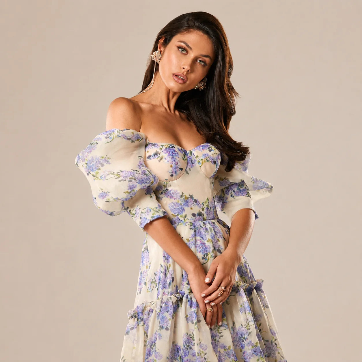 Floral off-shoulder evening dress