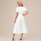 Casual Maxi Dress Lightweight Short Sleeve V Neck Boho Dress with Pockets
