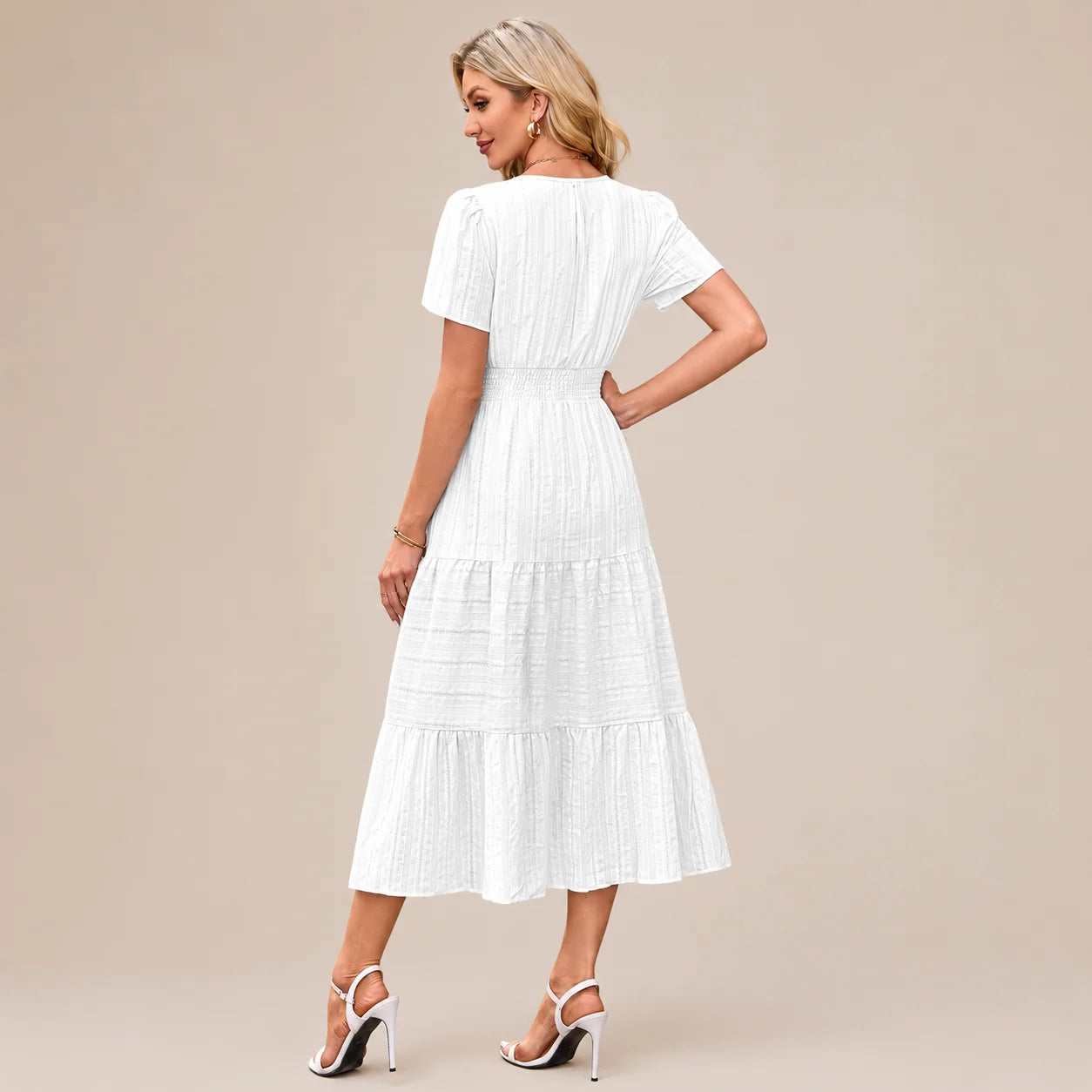Casual Maxi Dress Lightweight Short Sleeve V Neck Boho Dress with Pockets