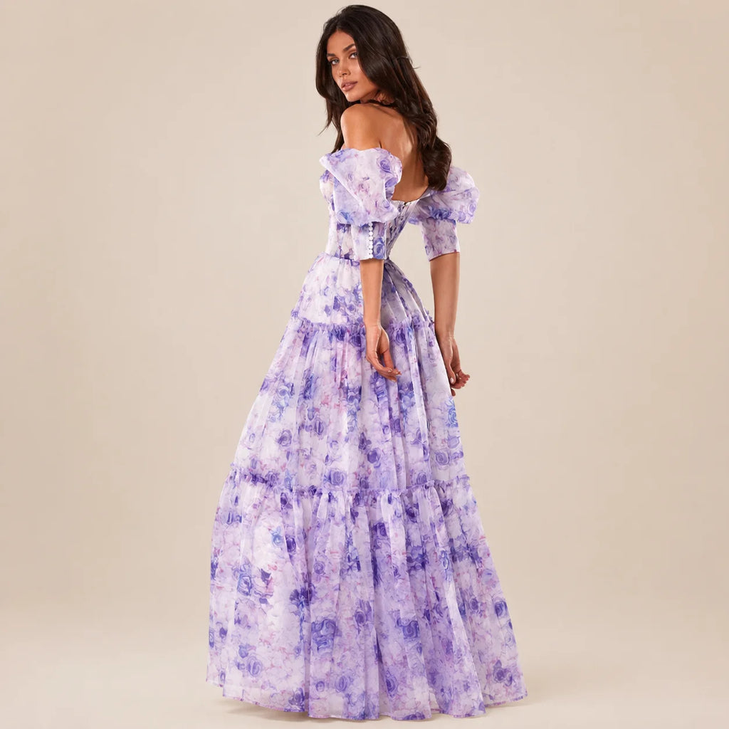 Floral off-shoulder evening dress