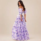 Floral off-shoulder evening dress