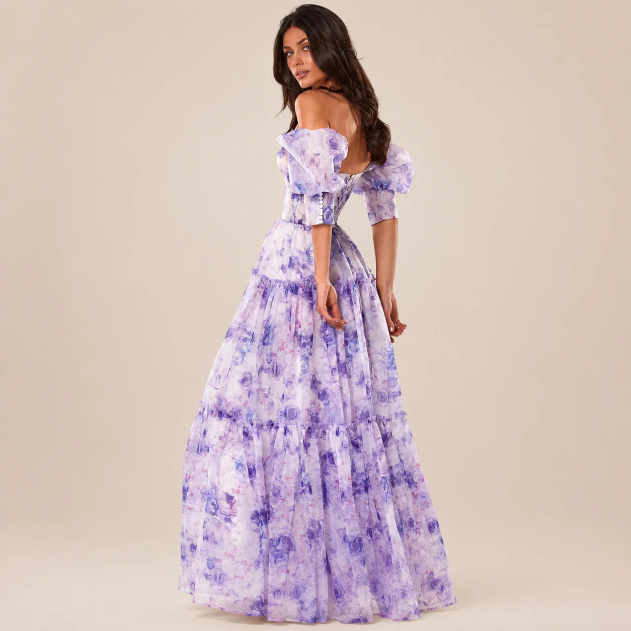 Floral off-shoulder evening dress
