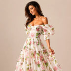 Floral off-shoulder evening dress