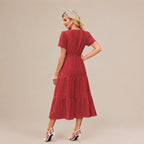 Casual Maxi Dress Lightweight Short Sleeve V Neck Boho Dress with Pockets